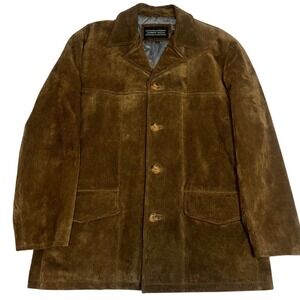 Vintage Andrew Fezza Mens Large Brown Suede Leather Trucker Jacket‎